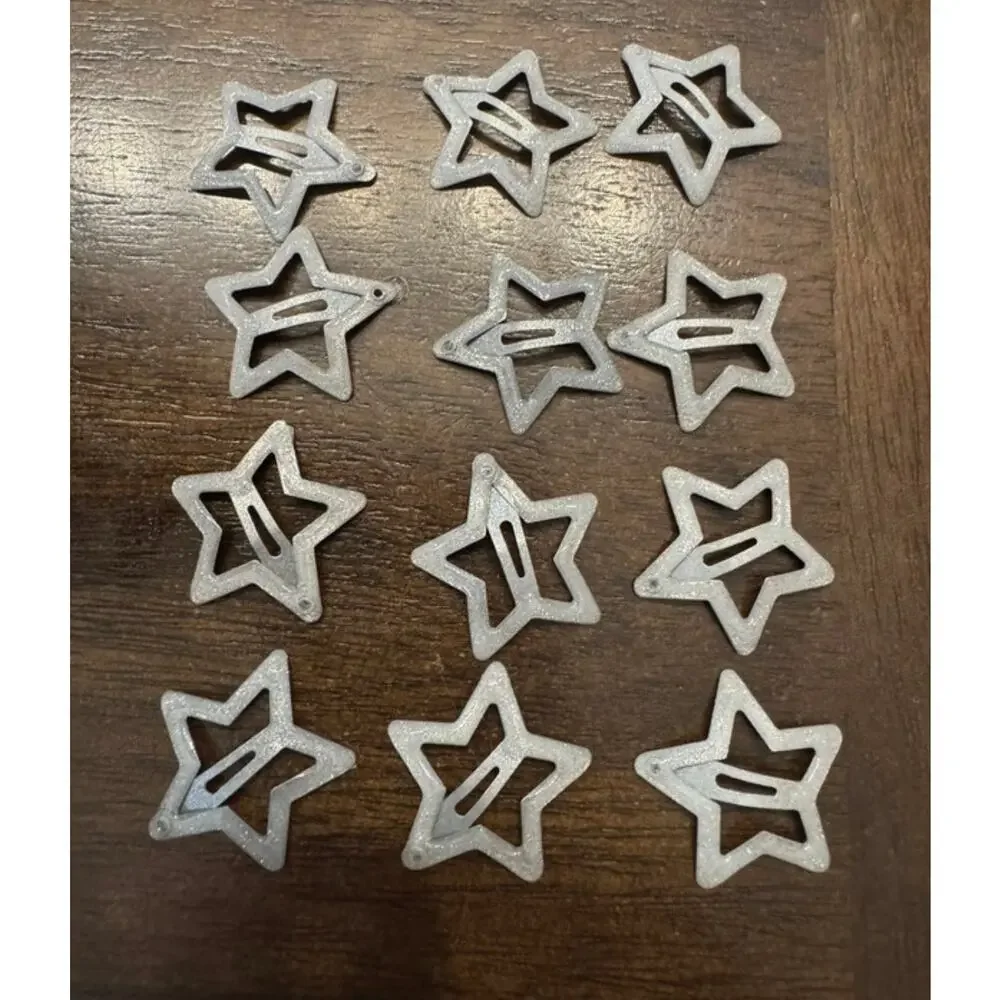 Silver glitter metal star hair clips barrettes  set of 12  #glitter #hairclips